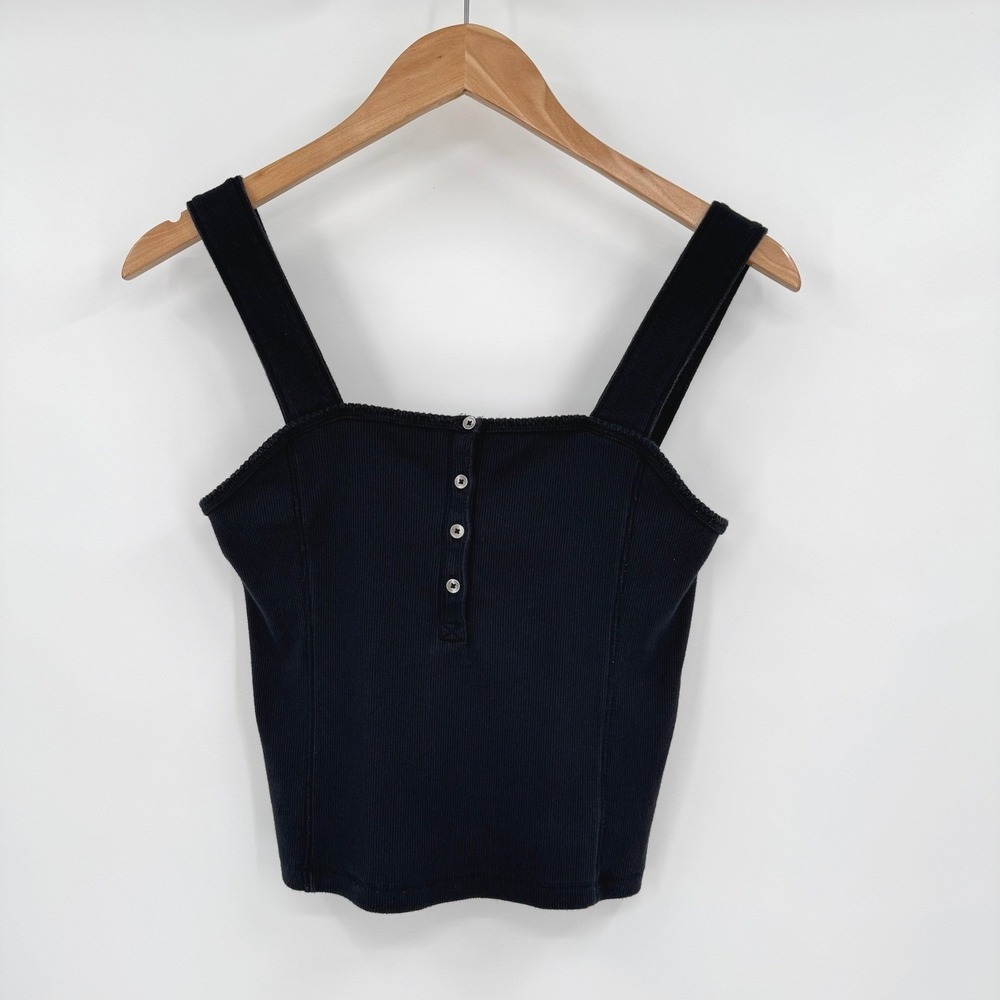 Abercrombie & Fitch Black Wide Strap Square Neck Ribbed Tank Top Women's S